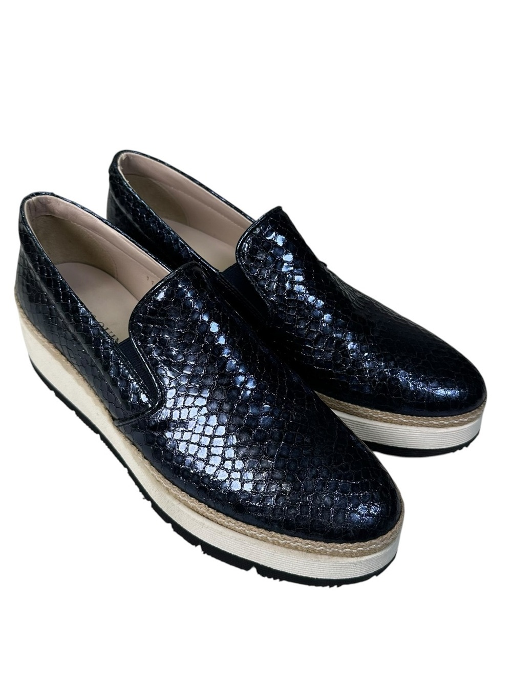 Pons Quintana 6006 Lyon Platform Loafers Pewter Blue Metallic Woven Wmns Size 37 - Picture 4 of 12